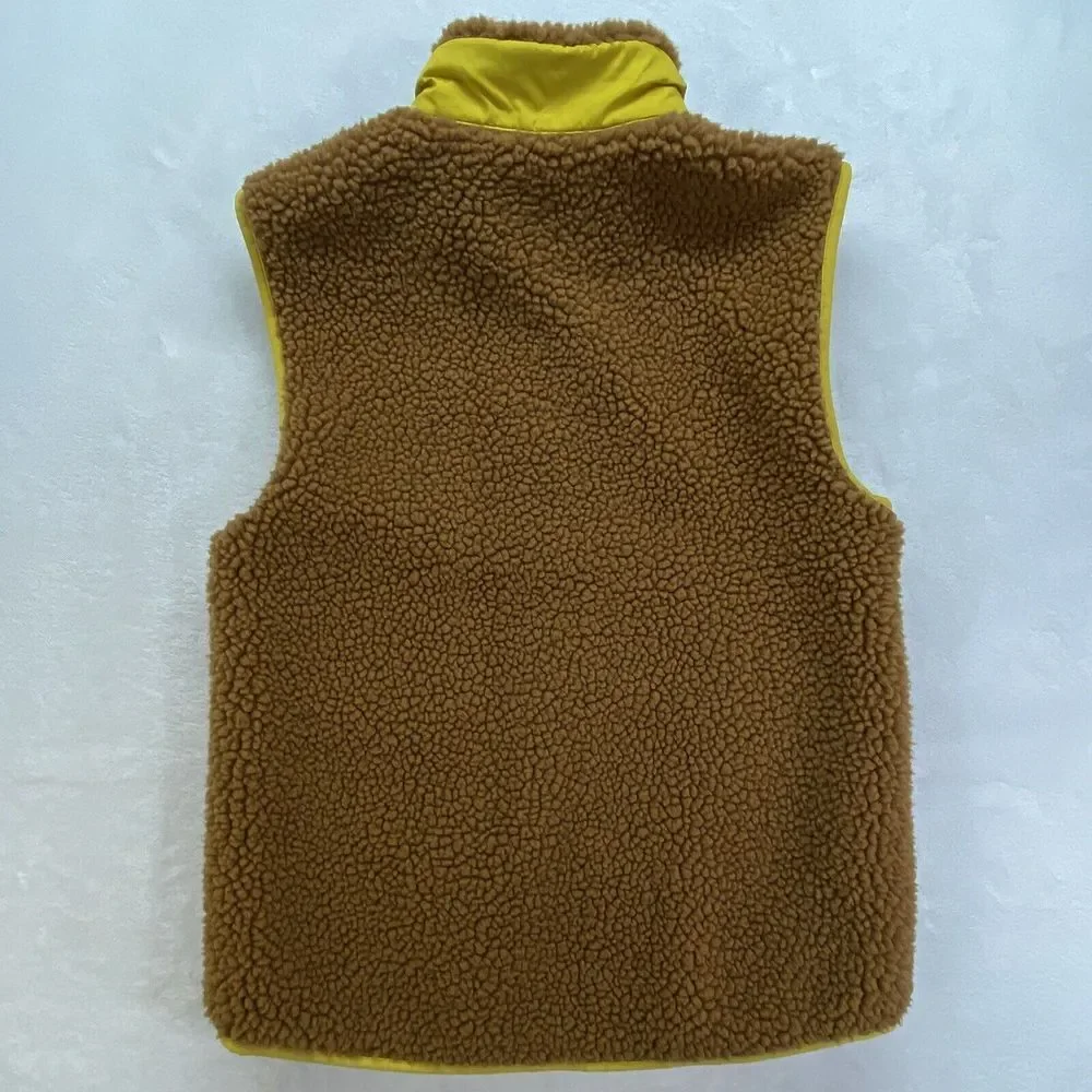 CREWCUTS J CREW Vest Girls 16 Sherpa Cozy  Fleece Brown Yellow Green‎